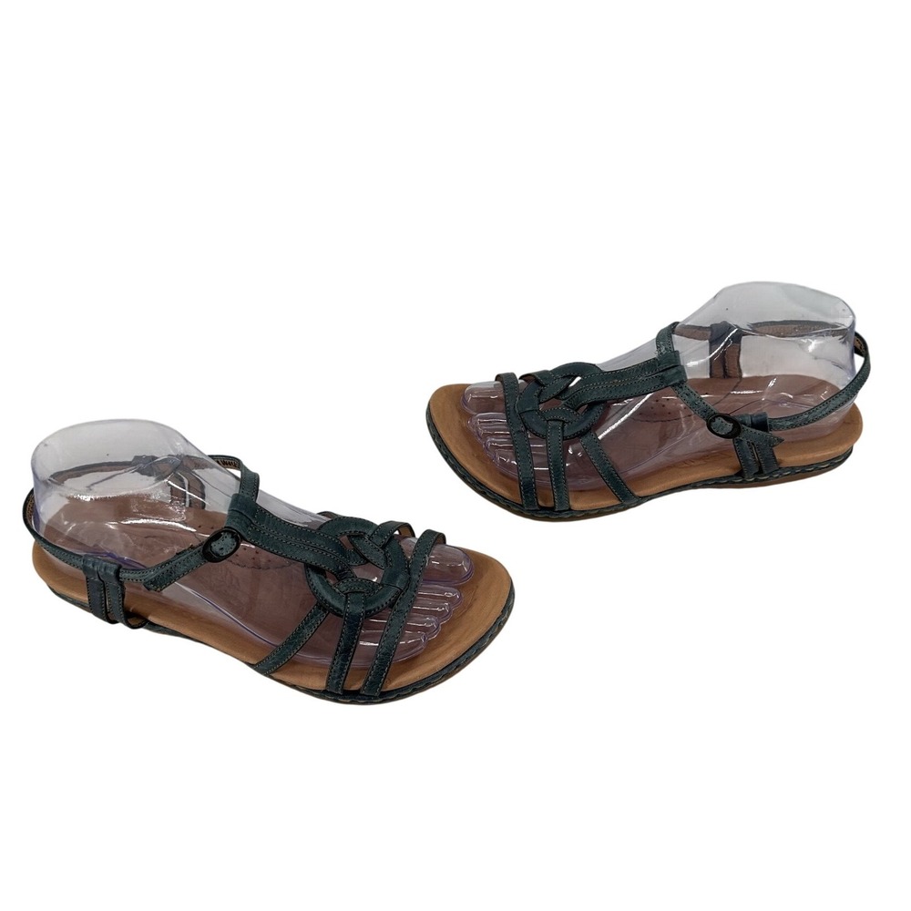 Born Teal Blue Leather Strappy Gladiator Sandals Women 8 M W41820 Flat Boho